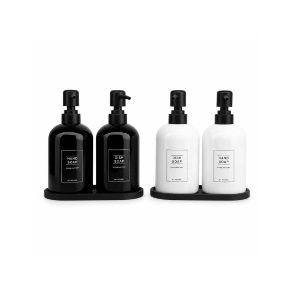 Set De Baño 2 Dispensadores/1 Bandeja - Blanco/Negro 