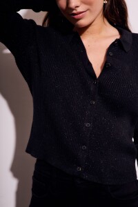 Cardigan Cuello Polo Negro