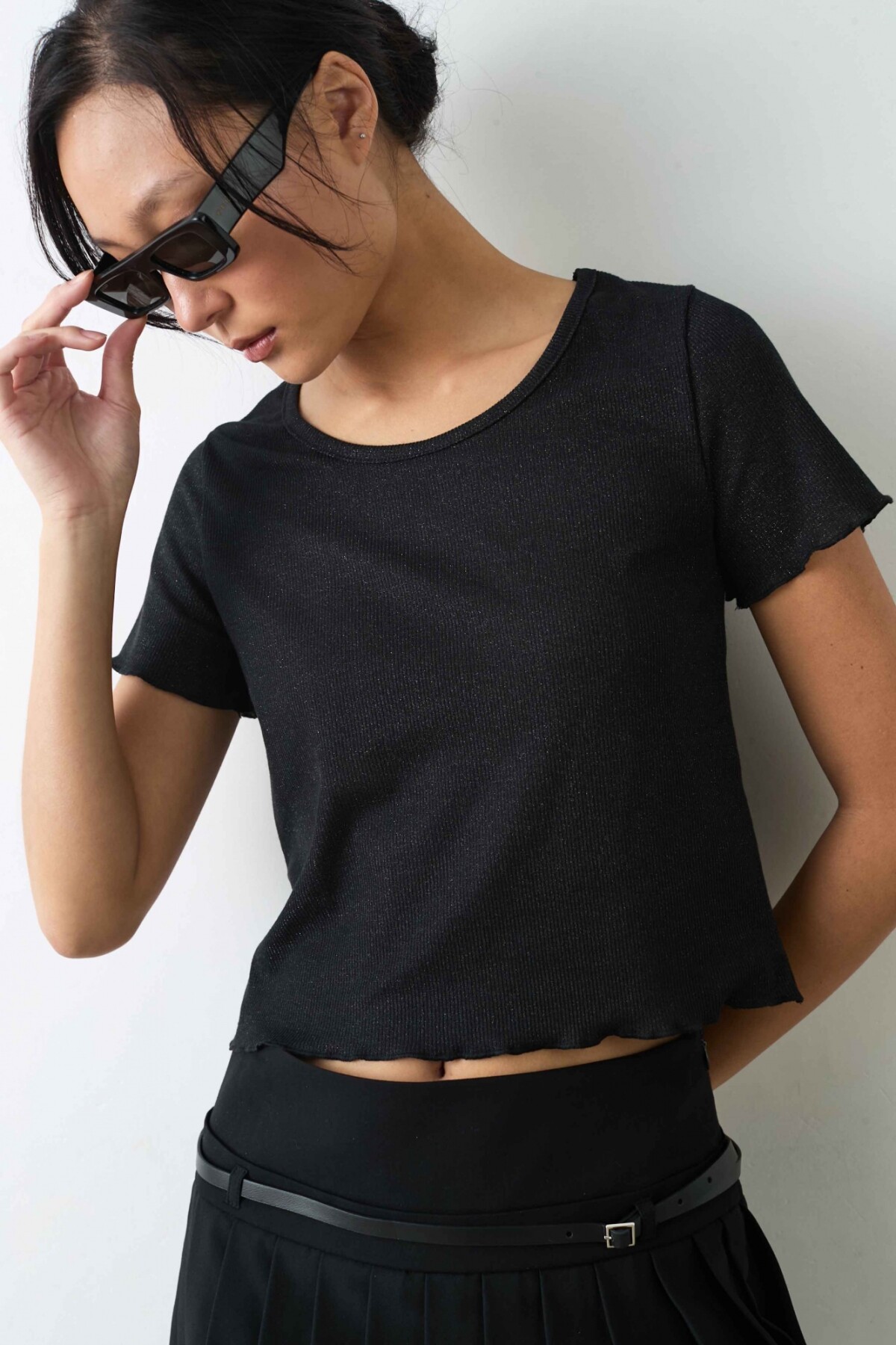 Top Camelia Negro Lurex