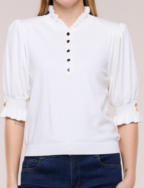Buzo Cuello Alto Con Volado Y Botones BLANCO