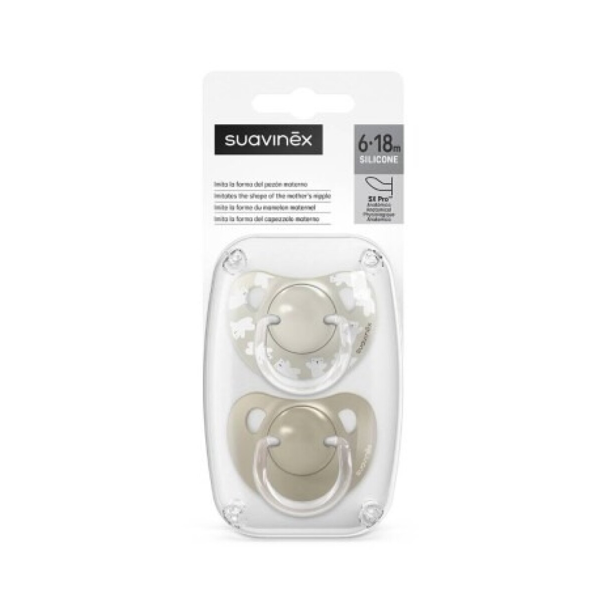 Set x2 chupete anatómico Suavinex 6 a 18M - bear beige 