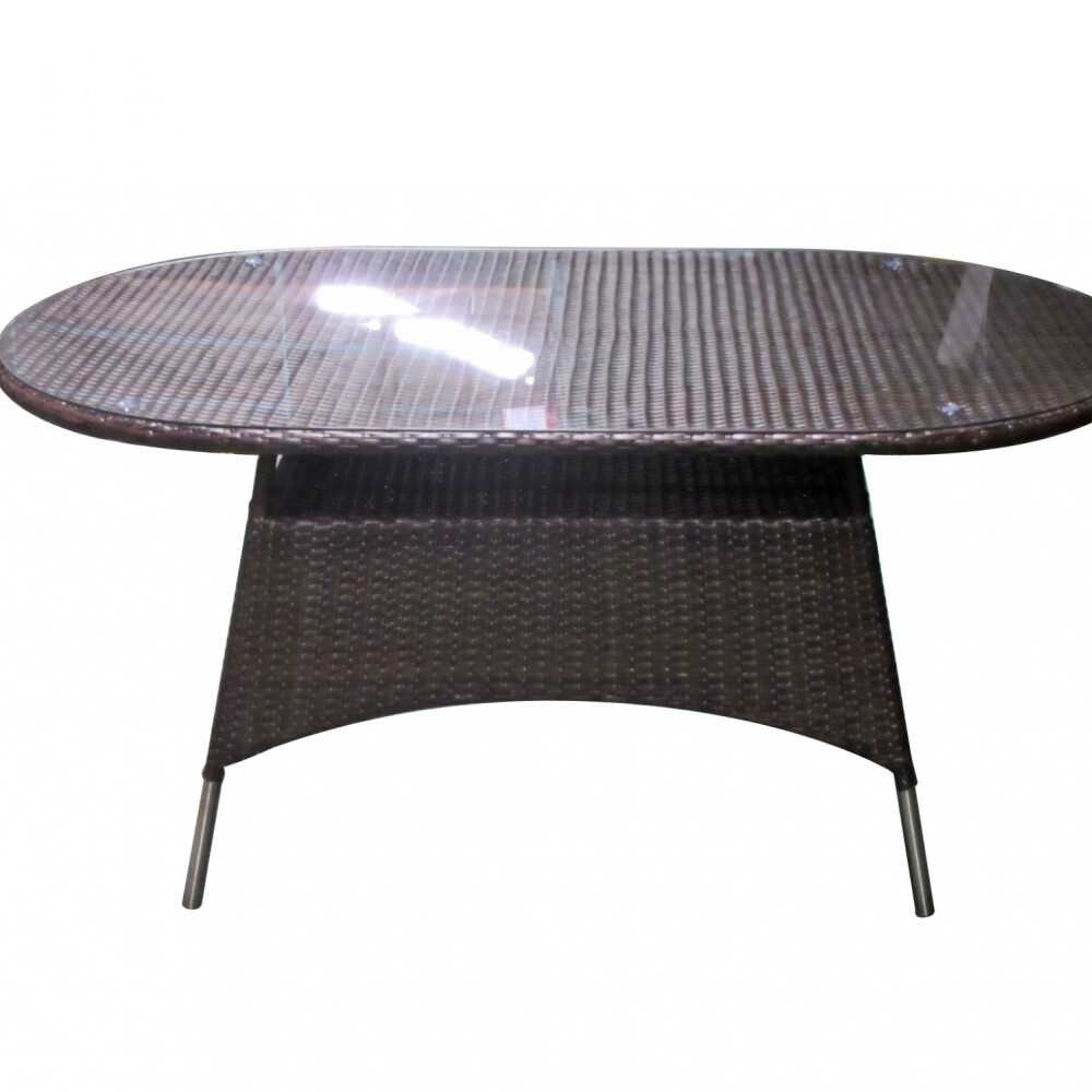 Mesa Ovalada Simil Rattan C/ Vidrio Chocolate Mesa Ovalada Simil Rattan C/ Vidrio Chocolate