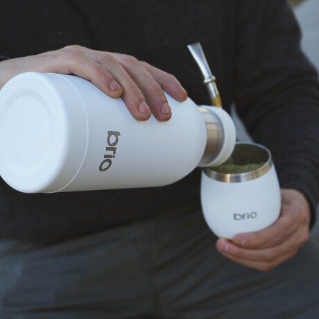 Set De Termo 750 Ml Y Mate Con Tapa brio Acero Inox Blanco