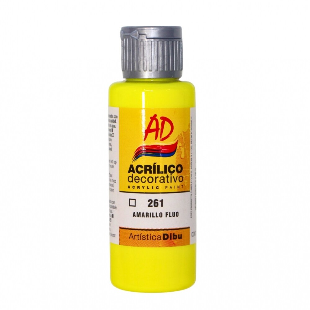 PINTURA ACRILICA ARTISTICA DIBU 60 ML. DIFERENTES COLORES COLOR AMARILLO FLUO 261
