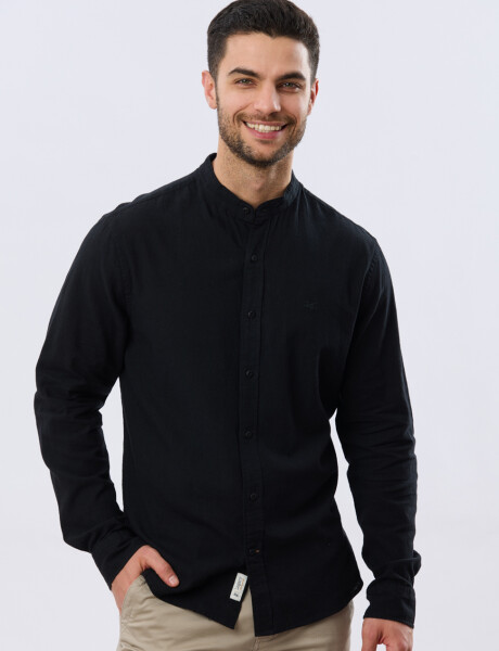 CAMISA LISA DE LINO CUELLO MAO Negro