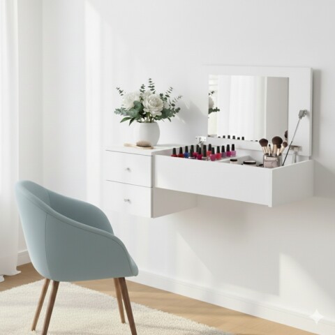 Mueble Tocador Zoe Colgante De Pared con Espejo - Escritorio y Cajones Mueble Tocador Zoe Colgante De Pared con Espejo - Escritorio y Cajones