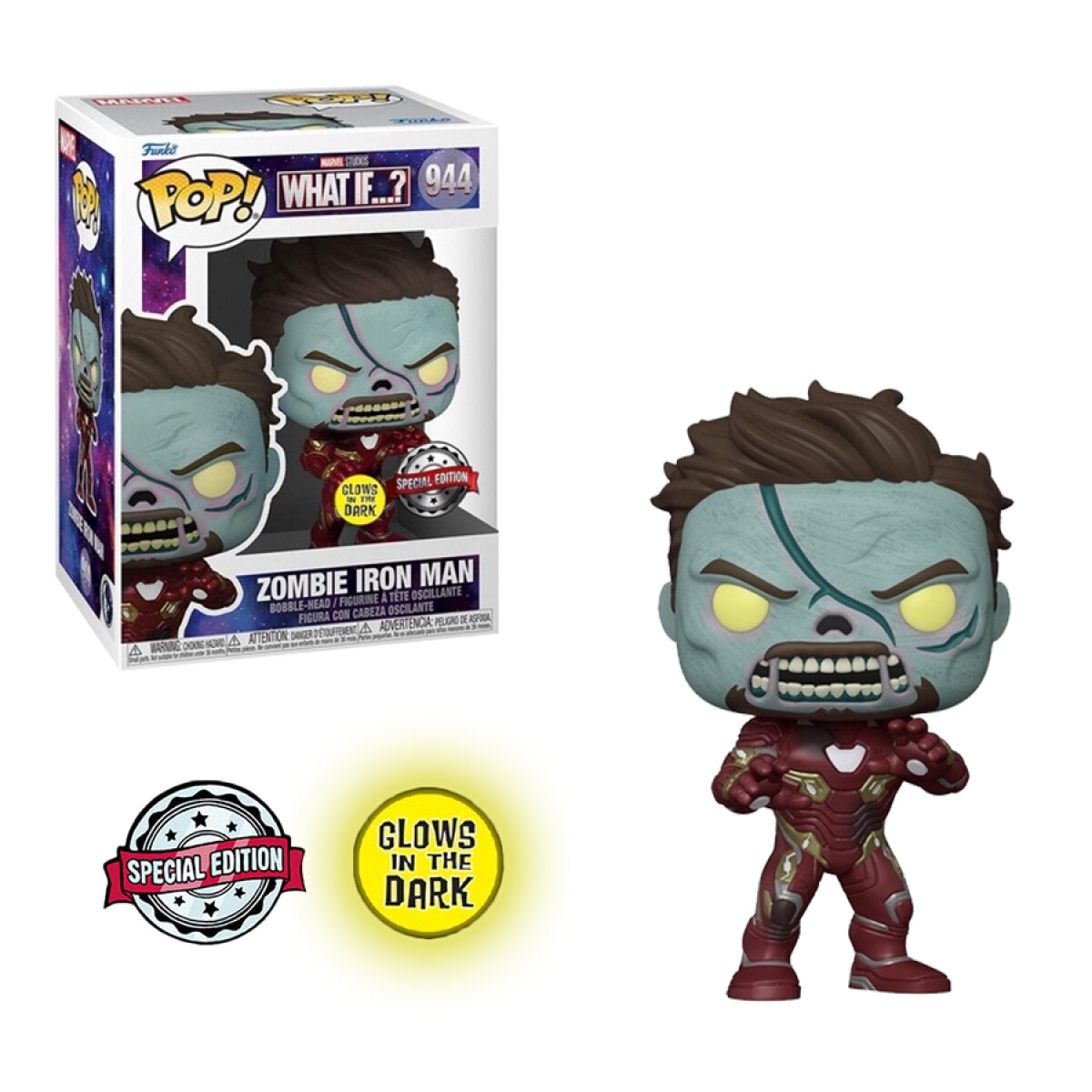 Zombie Iron Man · What if? Marvel [Exclusivo - Glows in the Dark] - 944 