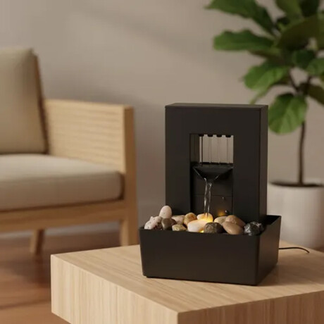 Fuente de Agua electrica con piedras y luz Negro