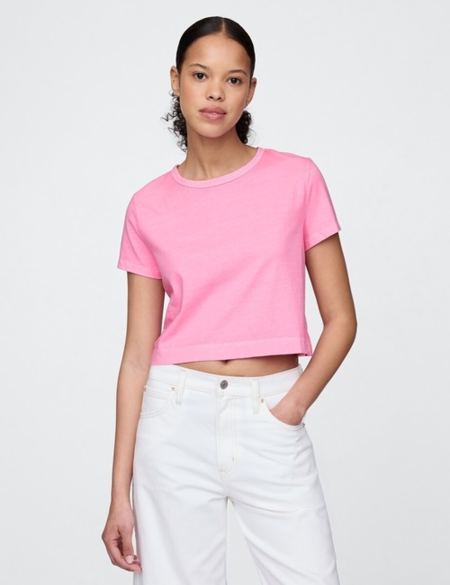 Remera Básica Crop Mujer - May Pink 