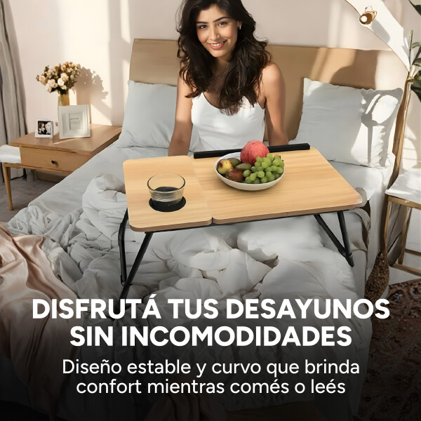 Mesa De Cama Reclinable Para Laptop Plegable Con Posa Vaso Color Marrón Claro
