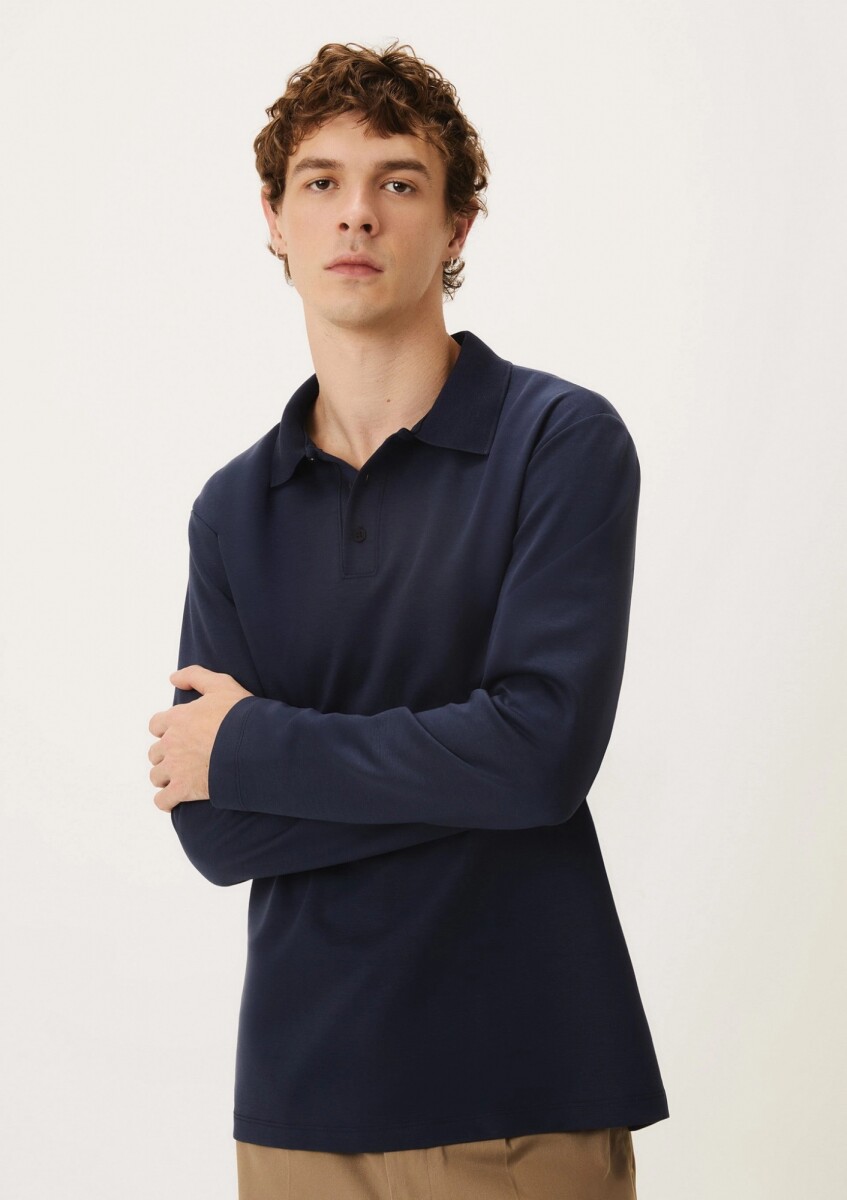 POLERA MANGA LARGA CON CUELLO POLO - AZUL 