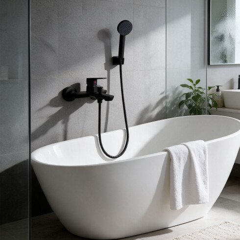 DUCHA EXTERNA MONOCOMANDO CON TRANSFERENCIA MATE LINEA NEGRO
