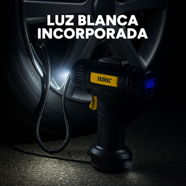 Inflador Portátil Compresor De Aire Batería Display Luz Led Color Negro