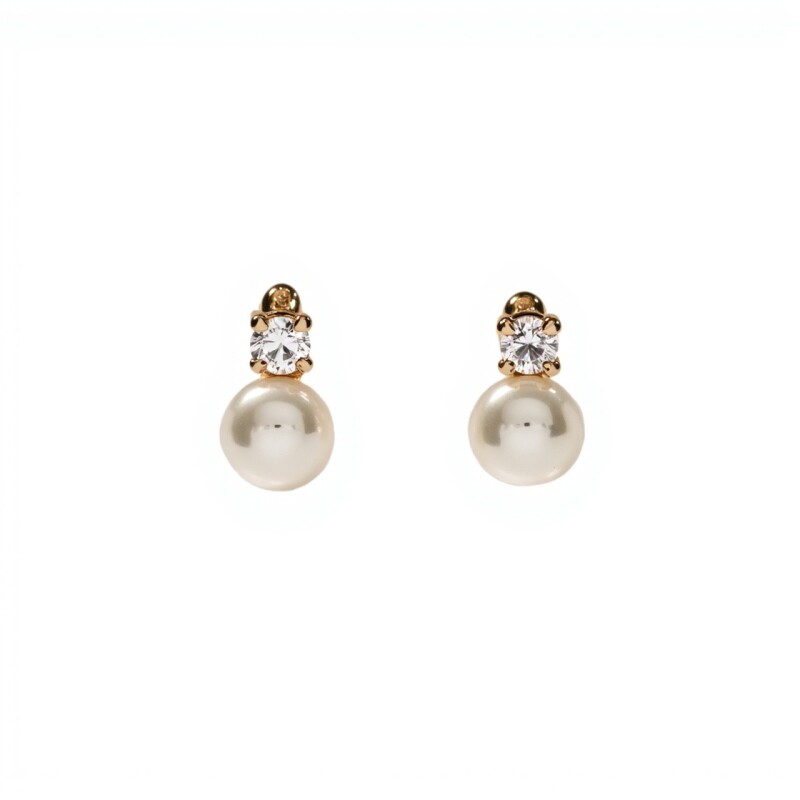 Caravanas Perlas y zirconia en oro- Oro bajo - Perla de río y zirconia - CA8222 conpiedra