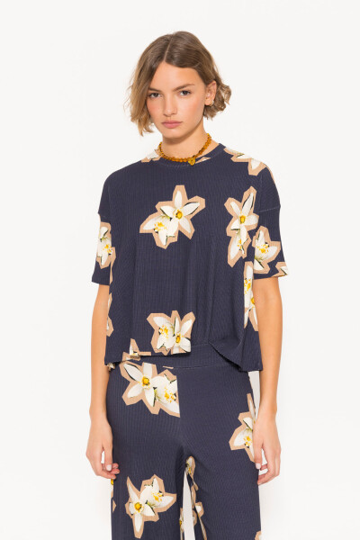REMERA FLOWER Azul Marino