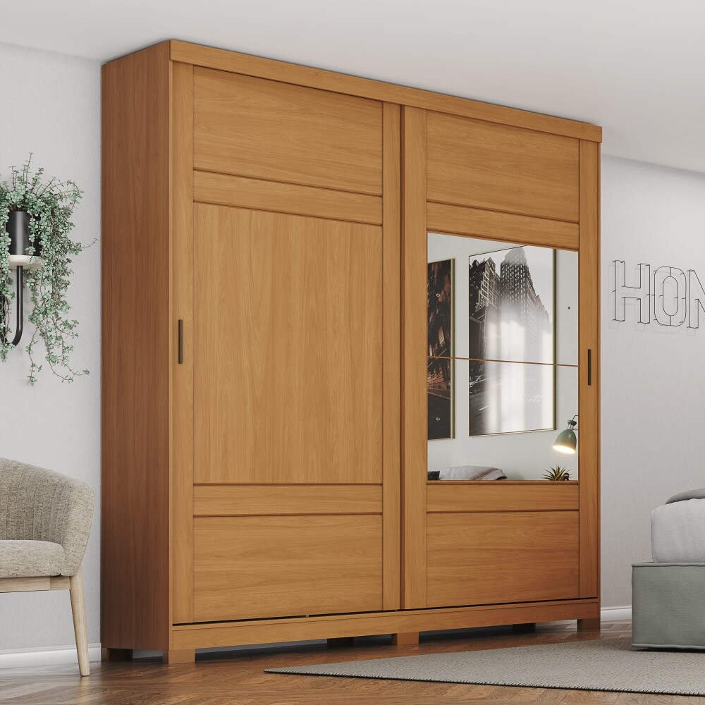 ROPERO VERGGO 2 PUERTAS 3 CAJONES INTERNOS CON ESPEJOS GUARDARROPA CLOSET ARMARIO COLOR MADERA