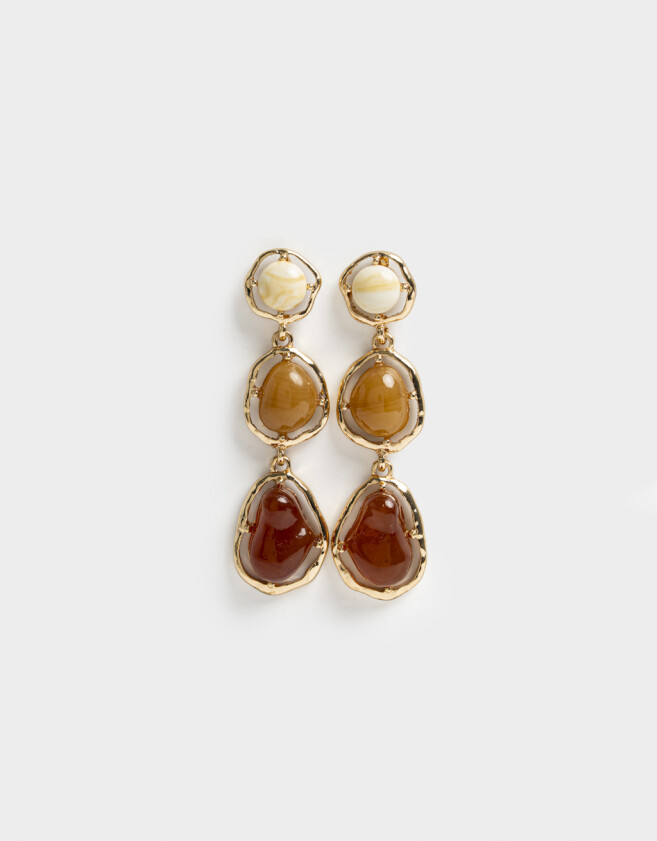Aros Colgantes Largos Piedra Aros De Resina - Dorado