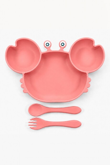 Set de plato infantil de silicona con diseño de cangrejo Rosado