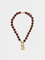 Collar Corto De Cuentas Efecto Piedra marron