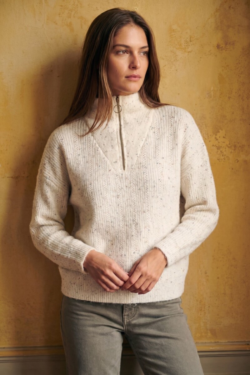 Sweater Texturado Cierre Beige Melange