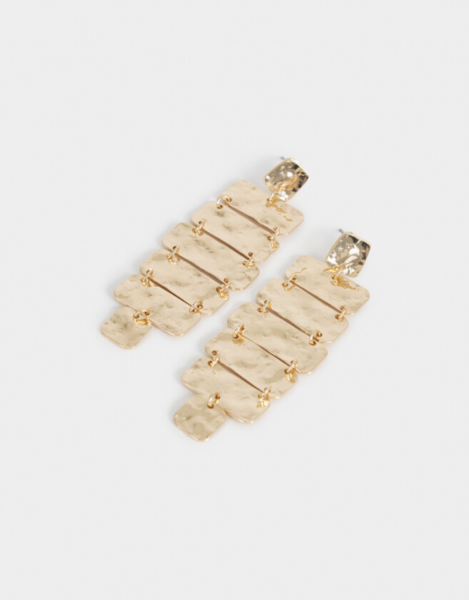 Aros Colgantes Largos Metal diferenciado Aro Largo Chapón Rectangular - Dorado Plata Cepillada