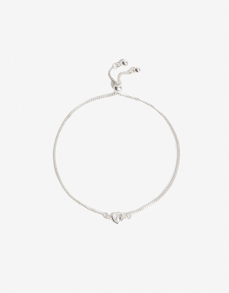 Pulseras Flexibles Strass Pulsera Con Dije Corazón Plata 925 - Plateado