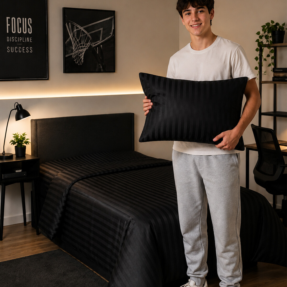Juego Completo de Sabanas 1 Plaza 400 Hilos Premium - Negro 
