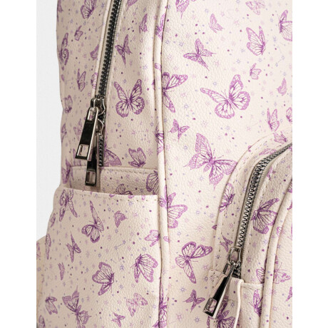 Mochila Cuerina Mariposas Blanco Crudo