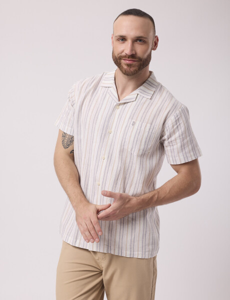 Camisa mc rayada beige