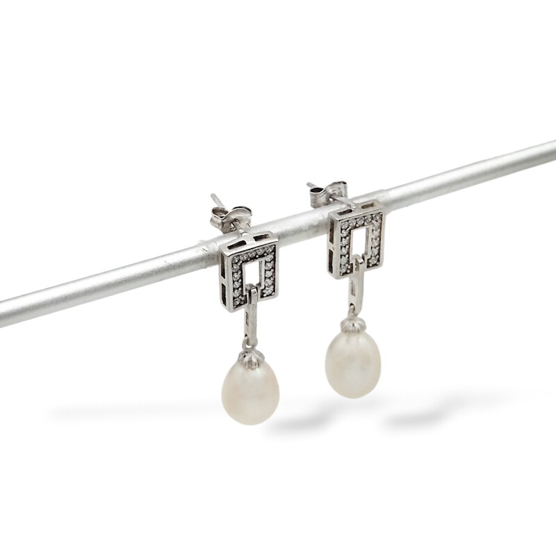 Caravanas Cuadrado Perlas-Plata 925-Con Perla y zirconia-CA3211 conperla