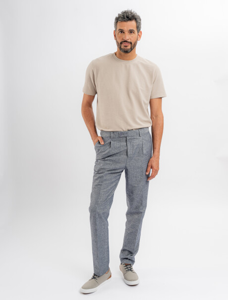 Pantalon lino azul marino