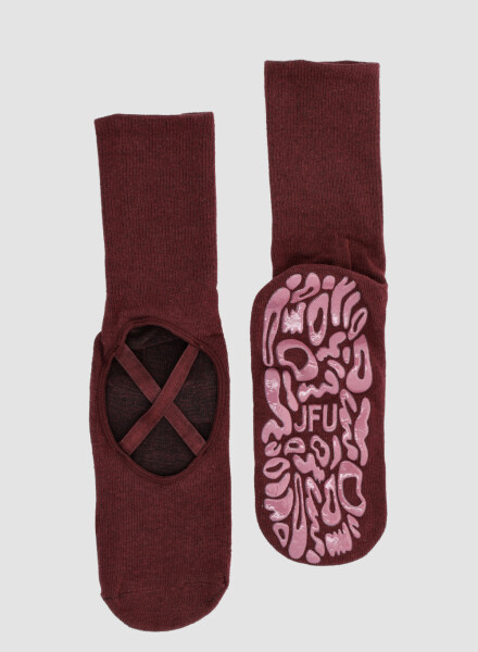 Media pilates con antideslizante 1/2 caña y elasticos en empeine Bordeaux