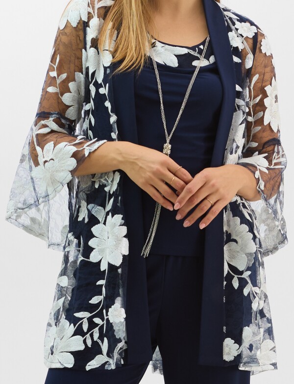 Conjunto Tres Piezas - Kimono Bordado AZUL