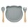 Set Comida Bebé Plato Cuchara Tenedor en Silicona Diseño Oso Azul Grisáceo
