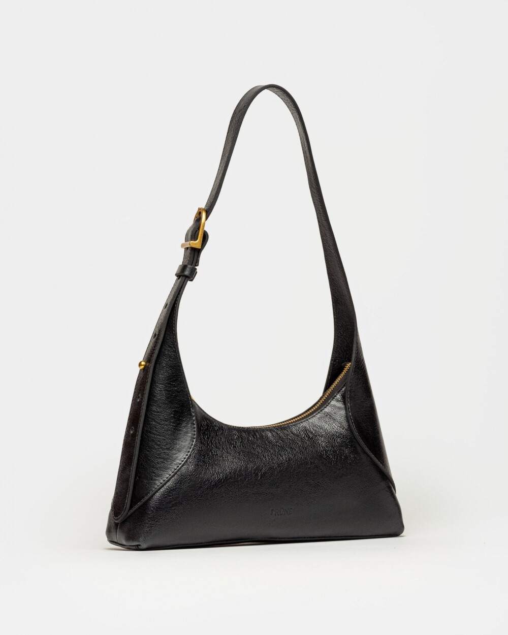Cartera al hombro Windsor en cuero arrugado Negro