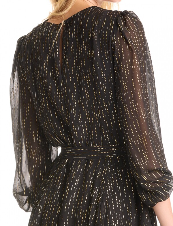 Vestido Gasa & Brillo Metalizado NEGRO/DORADO