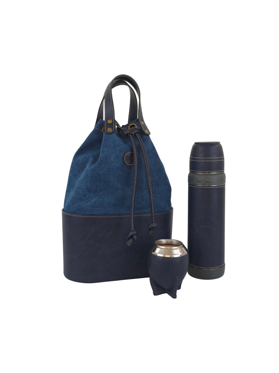 Set de matera bolso con termo de litro y mate - azul 