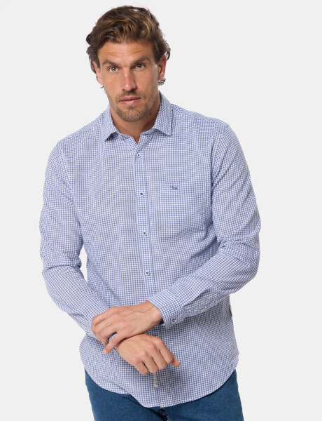 CAMISA DE LINO A CUADROS Azul