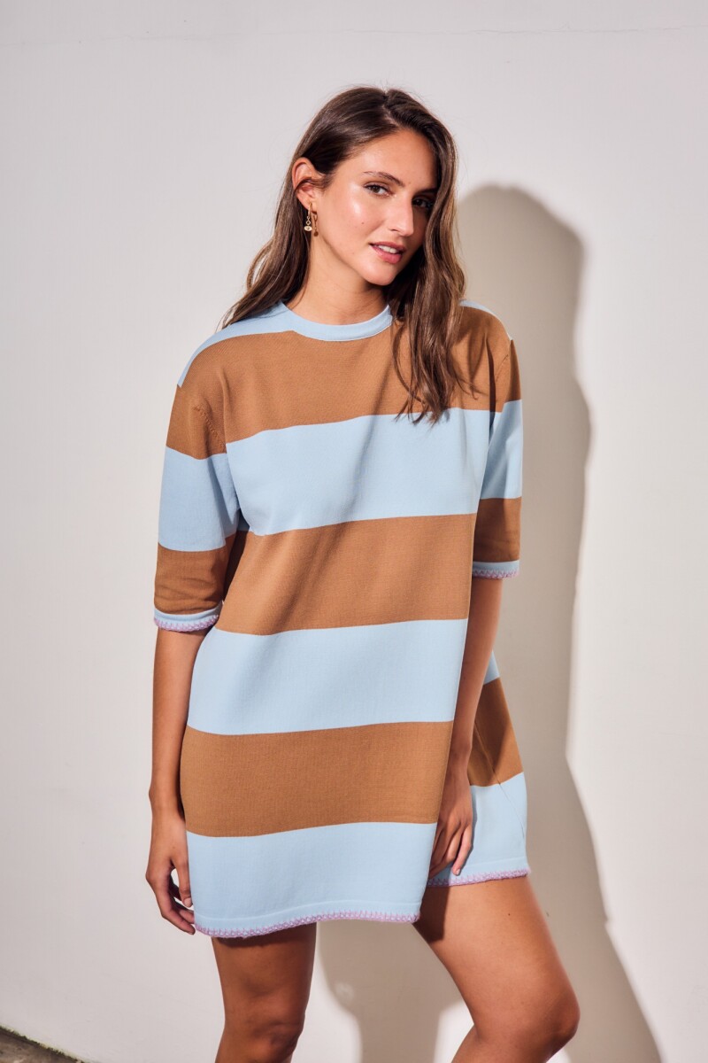 Vestido Corto Tejido A Rayas Jean