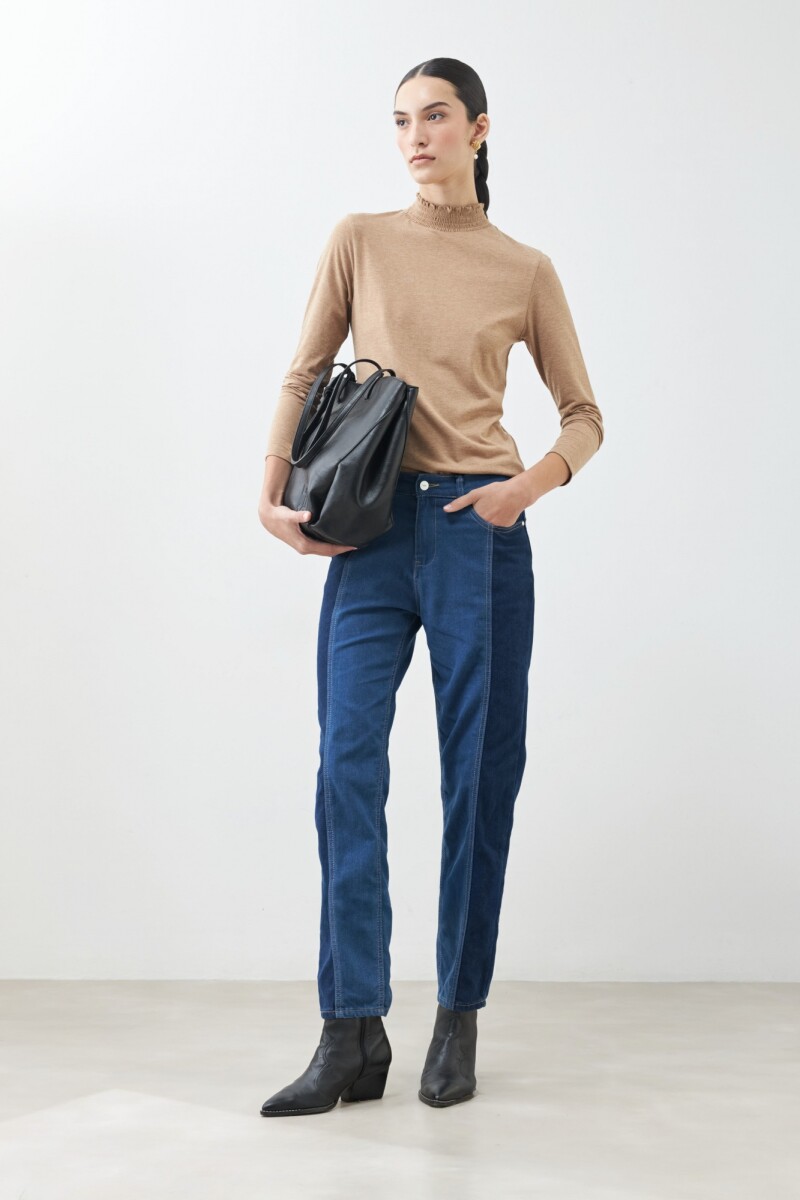 Media polera punto smock - tostado melange 