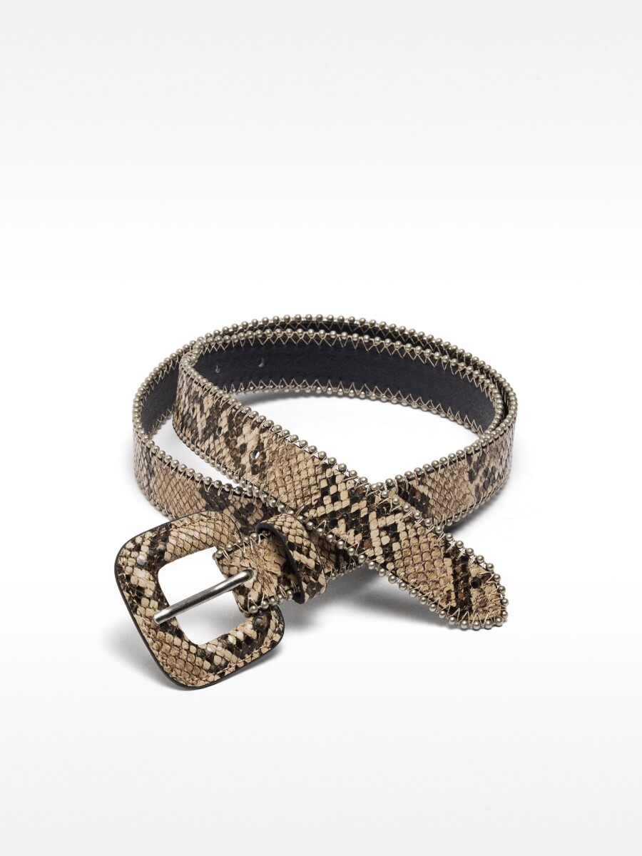 Cinturón Estampado Animal Con Esferas camel