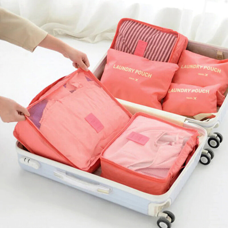 Bolso Organizador de Valija Para Viaje Necessaire de 6 Piezas Salmón