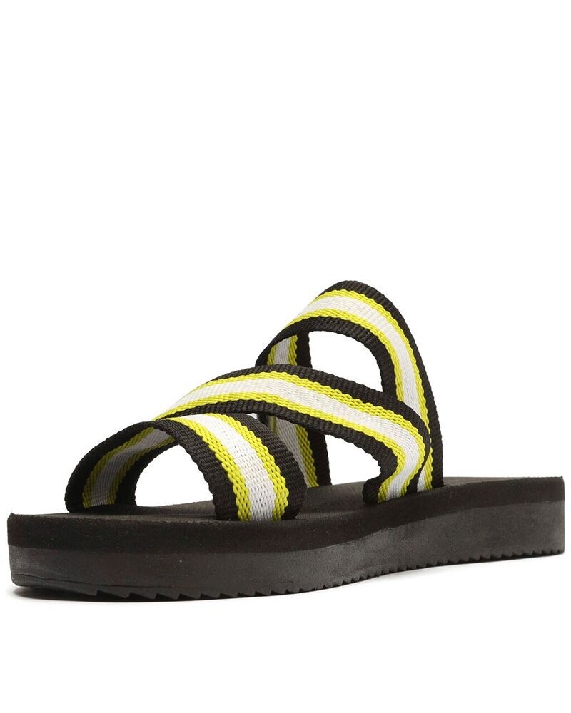 Sandalia Chata Negro Con Amarillo U