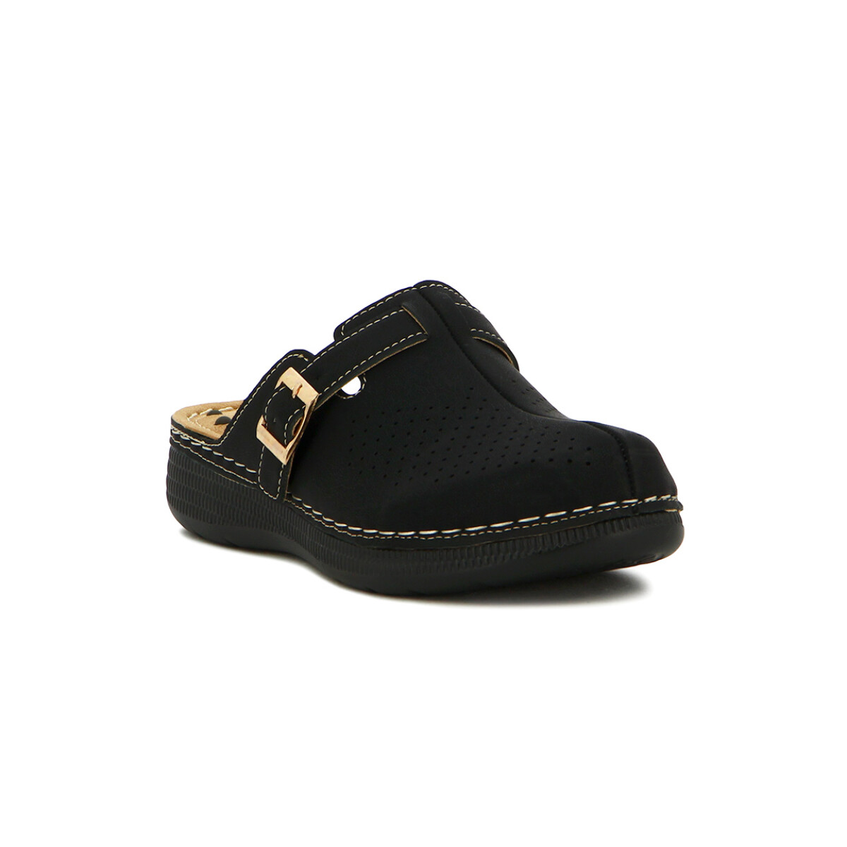 Zuecos Mujer Wonder Confort Con Hebilla - Negro 