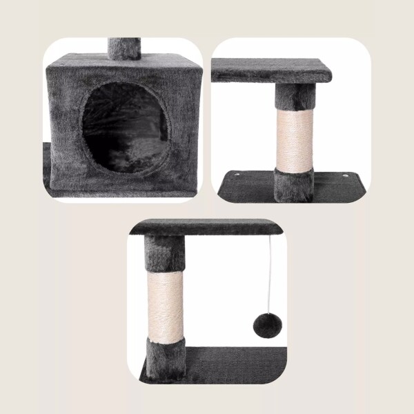Rascador Torre 3 Niveles Felpa Y Sisal Para Gato Juego Color Variante Gris Oscuro
