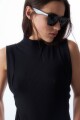 Media polera canalé sin mangas negro