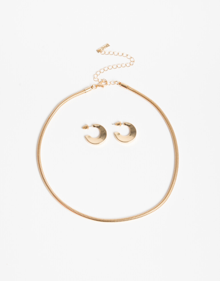Bijouterie Set Metal Bijou Set Collar Metal Y Aros Argolla Bold - Dorado