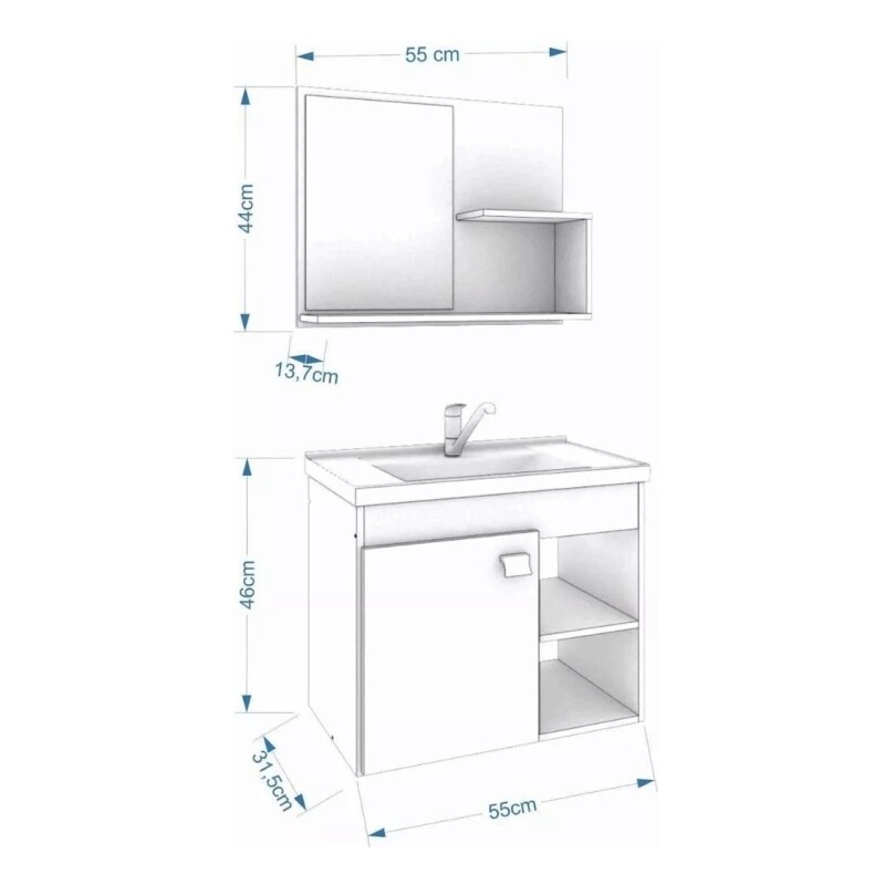 Kit De Armario De Baño Lotus Con Espejo Café/blanco Mdf Mg Kit De Armario De Baño Lotus Con Espejo Café/blanco Mdf Mg
