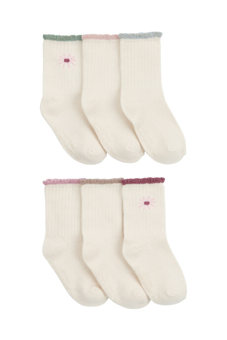 Pack seis pares de medias de algodón, marfil Sin color