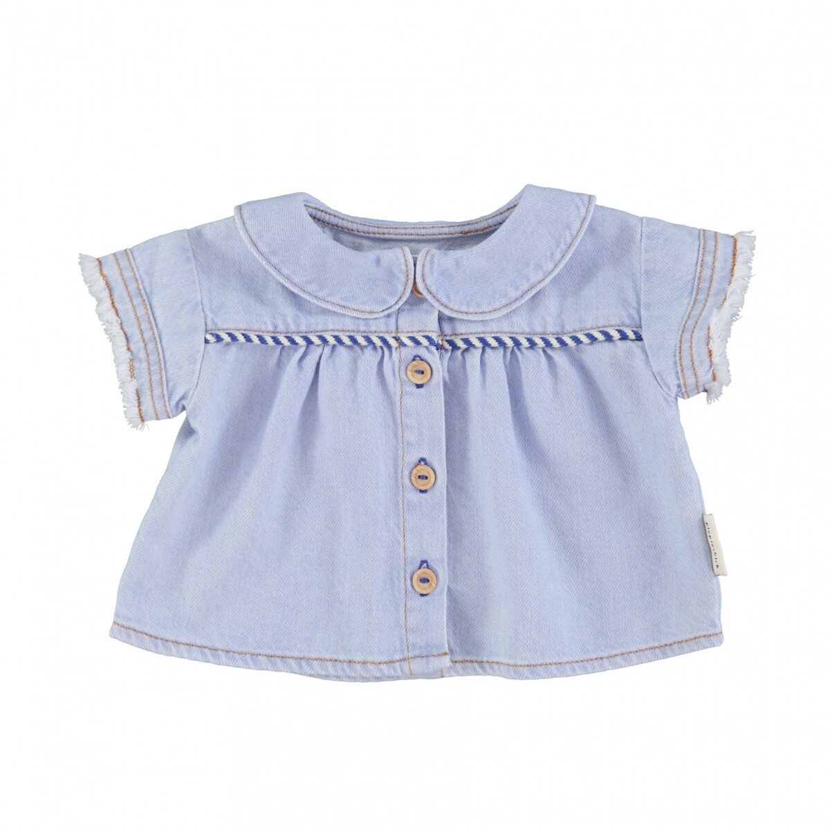 SS25.BM2502 - Camisa Niños Jean De Manga Corta Con Cuello Volado Piupiuchick - 12 Meses 